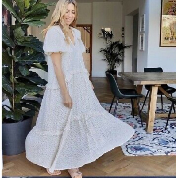 ZARA Floral Printed Muslin Midi Dress Ecru Beige - Picture 12 of 16